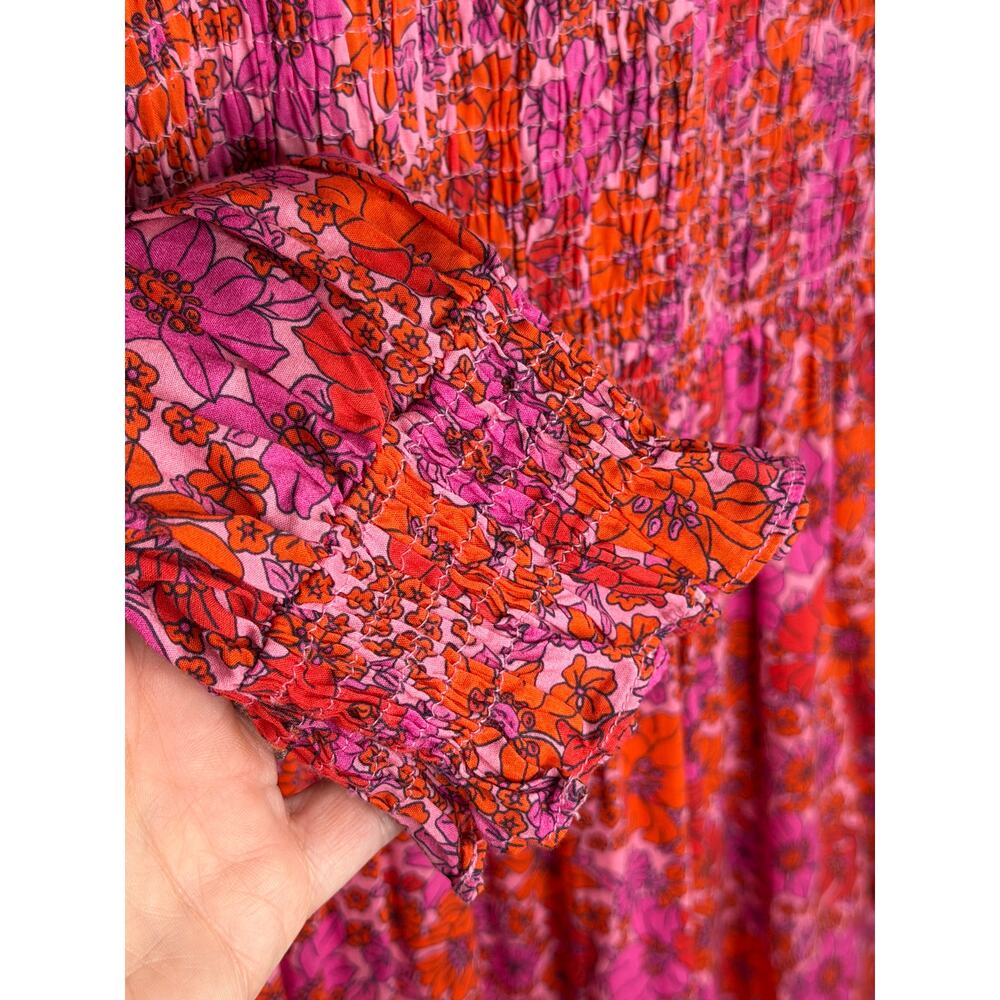 Pink City Prints Poppy Isabel Classic Smocked Floral Midi A-Line Dress Pink S - Picture 9 of 11